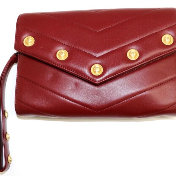 CHANEL Chevron Button CC Clutch Bag Maroon 26022360 - Picture 1 of 12